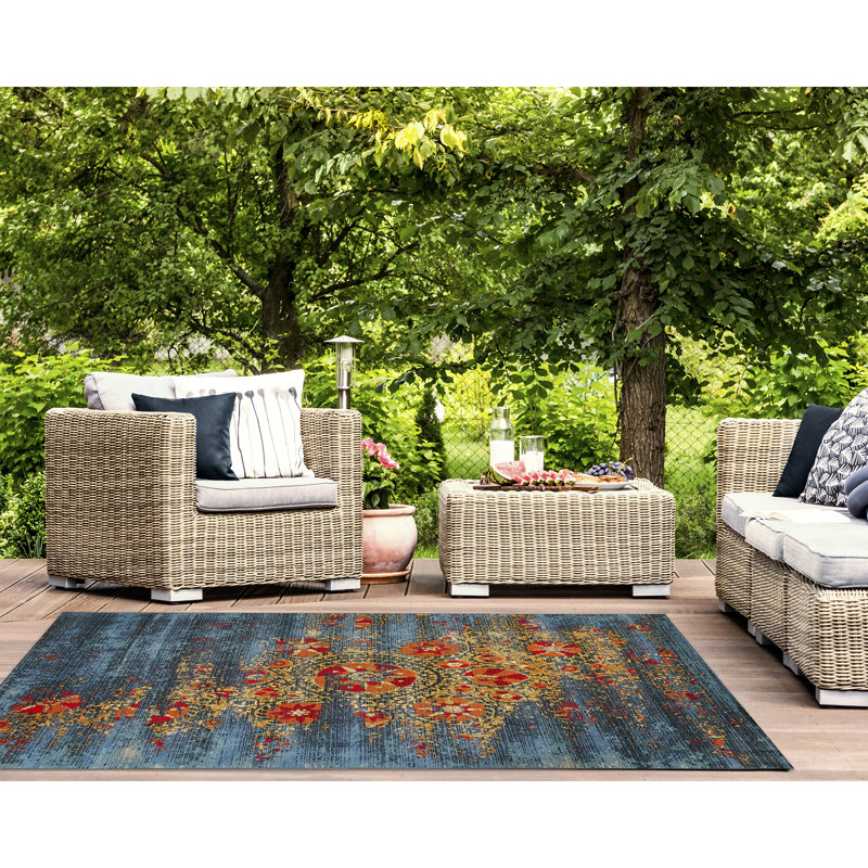 Lark Manor Kowalczyk Flatweave Blue Indoor/Outdoor Rug & Reviews Wayfair